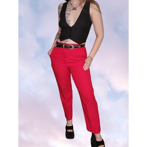 90s Vintage Mom Jeans Pyke Petites Bright Red High Waisted Slim Pants Sz 8 - Picture 1 of 8